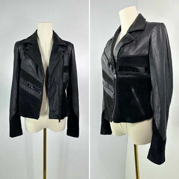 Slate & Willow Mixed Media Colorblock Moto Leather Jacket, size S - Picture 6 of 14